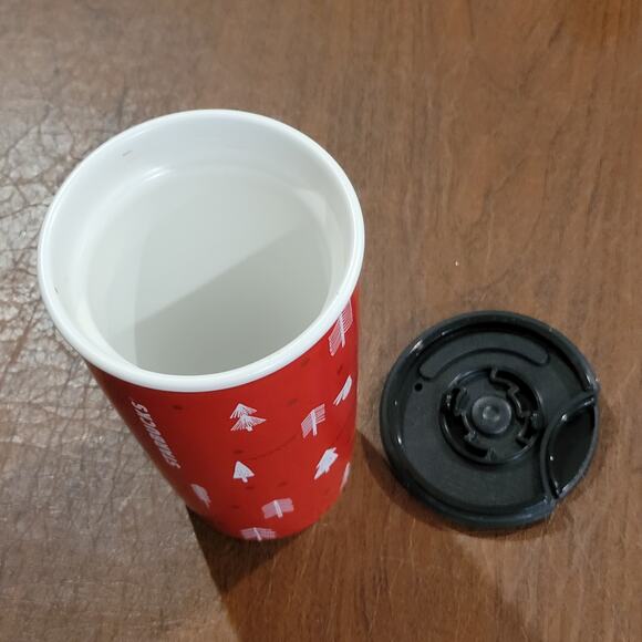 2018 Starbucks 12oz travel mug ceramic tumbler red forrest holiday christmas - Picture 5 of 12